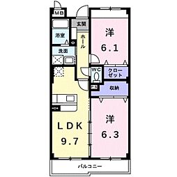 インヴィテ・ボヌール2番館 2LDKの間取図画像