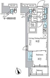 パークアクシス浅草レジデンス 8階1LDKの間取り