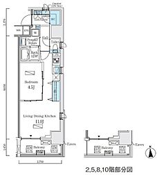 プライマル上野・稲荷町 6階1LDKの間取り