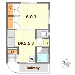 ミラノコロッタ 2階1DKの間取り