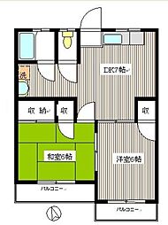 第二清見ハイツ 2DKの間取図画像