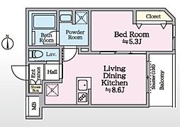アイルグランデ赤羽 2階1LDKの間取り