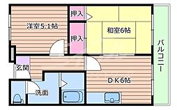 モアクレスト 1階2DKの間取り