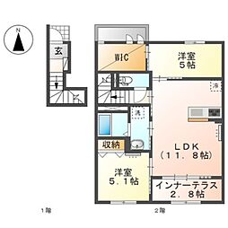 パークサイド・コージー 2LDKの間取図画像