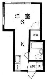 旗の台コーポC棟 ワンルームの間取図画像