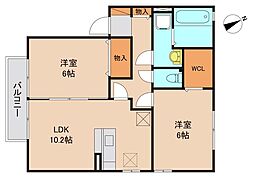 リビングタウンみらい平　Ｃ 2階2LDKの間取り