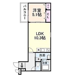 ラフィーネ石本II 1階1LDKの間取り