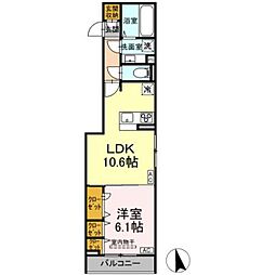 JR中央線 八王子駅 徒歩17分の賃貸アパート 2階1LDKの間取り