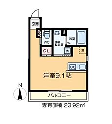 カーサ江戸川 1階ワンルームの間取り