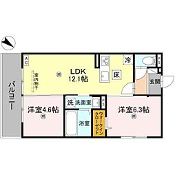 リバティスクエア楓 2階2LDKの間取り