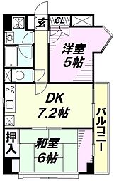 所沢ガーデンテラス 1階2DKの間取り