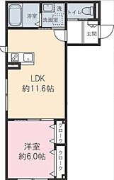 エスパシオ-キューブルー 1階1LDKの間取り