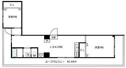 カールトンコート 4階2DKの間取り