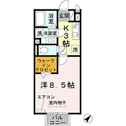 ビヤン　リズム 2階1Kの間取り