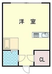 シャンブル英美IV 2階ワンルームの間取り
