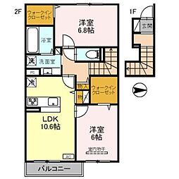 阪急神戸本線 王子公園駅 徒歩9分の賃貸アパート 2階2LDKの間取り