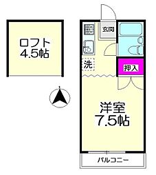 アティック二葉 2階ワンルームの間取り