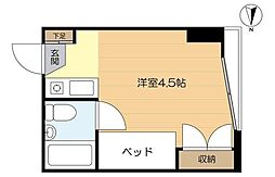 コーラルパレス 2階ワンルームの間取り