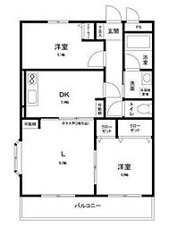 ハウスフローラ 3階2LDKの間取り