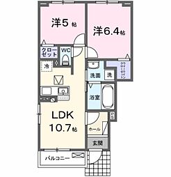 アリヴィオI 1階2LDKの間取り