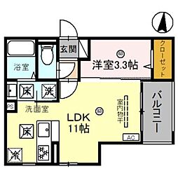 D-Luce黒田-EAST 1階1LDKの間取り