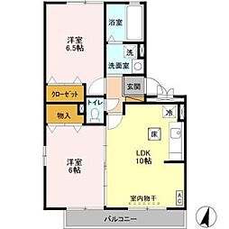 ローズフラワー小倉 1階2LDKの間取り