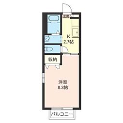 北浦壱番館 1Kの間取図画像