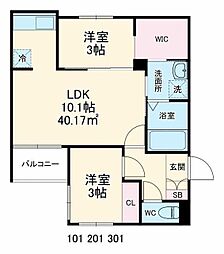 セレーノ東林間 2LDKの間取図画像
