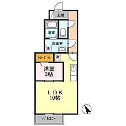 シーゲート八王子 1階1LDKの間取り