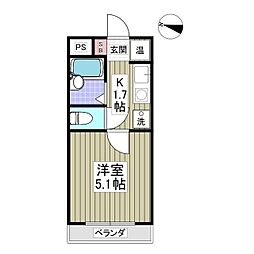 インティメイトハイツ 1Kの間取図画像