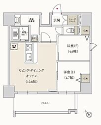 プライマル月島 2LDKの間取図画像