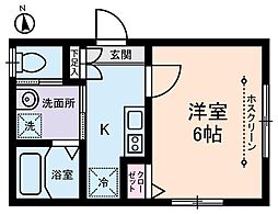 グランドール足立 1階1Kの間取り