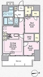 LUXENA八王子寺町 9階2LDKの間取り