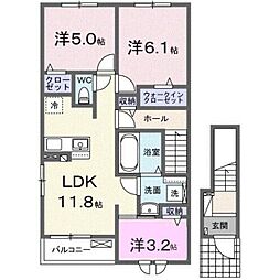 アルバ Ａ 2階3LDKの間取り