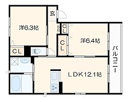 Ｂｏｎｈｅｕｒ近江 1階2LDKの間取り
