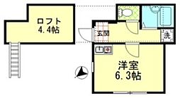 ドミール西が丘 1階ワンルームの間取り