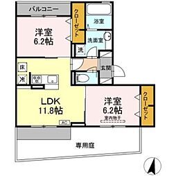 グランフォルト高砂 1階2LDKの間取り