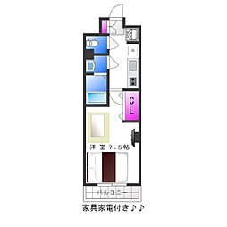 Luxe今里2 1Kの間取図画像