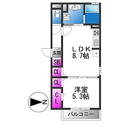アビタシオン加美北 1LDKの間取図画像