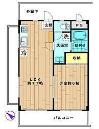 ヴァンヴェルナル 1LDKの間取図画像