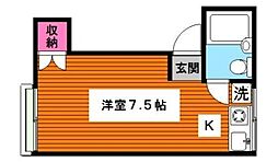 東急目黒線 西小山駅 徒歩3分の賃貸アパート 2階ワンルームの間取り