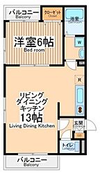 ドミール壱番館 1階1LDKの間取り