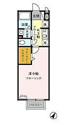 グランセジュール 2階1Kの間取り