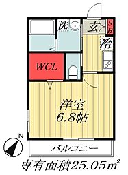 JR総武線 下総中山駅 徒歩5分の賃貸アパート 1階1Kの間取り