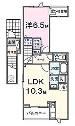 テラス シティ 八ヶ崎 1LDKの間取図画像