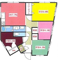 狭間テラス 2階4DKの間取り