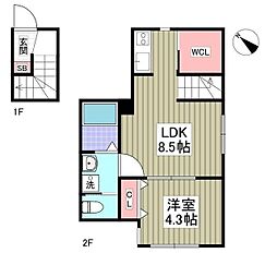 ヒルサイド西が丘 1LDKの間取図画像