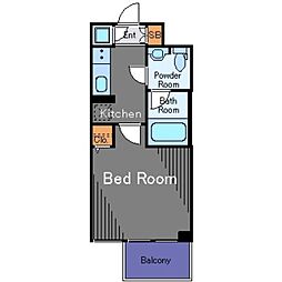 京急本線 鮫洲駅 徒歩4分の賃貸マンション 2階1Kの間取り