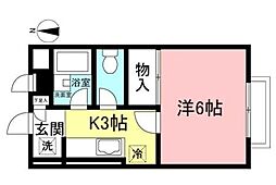 クレスト鶴川 2階1Kの間取り