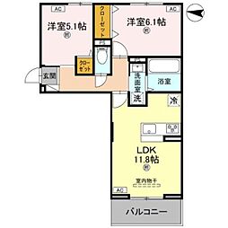 カーサ王寺 3階2LDKの間取り